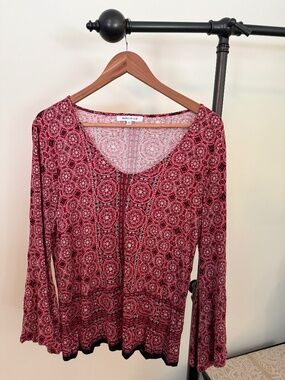 Rose & Olive Bohemian Printed Long Bell Sleeve Top